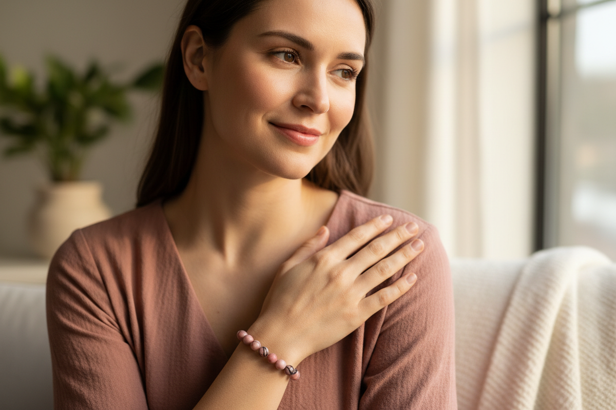 Rhodonite Round Bead Bracelet – 4mm, 6mm, 8mm or 10mm – product gallery image