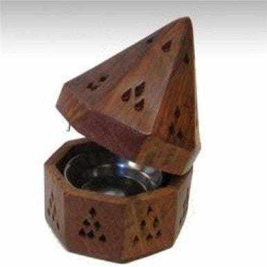 Handcrafted Wooden Temple Incense Burner for Rituals