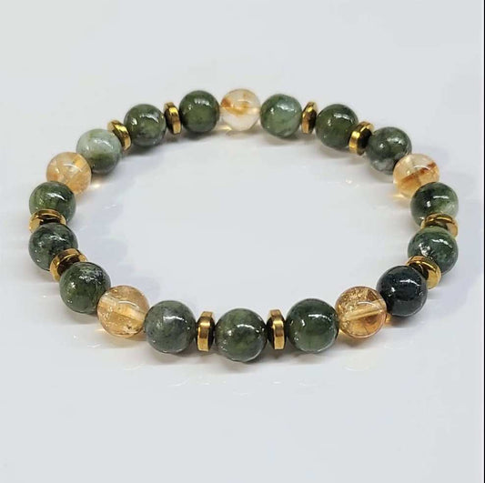 Jade & Citrine Round Bead Bracelet 8mm - Aligned Prosperity