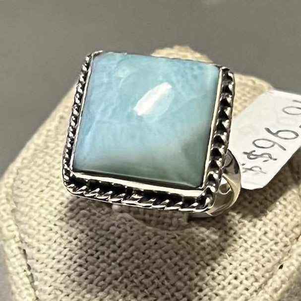 Larimar “Ocean Squared” Sterling Silver Ring – Size 9