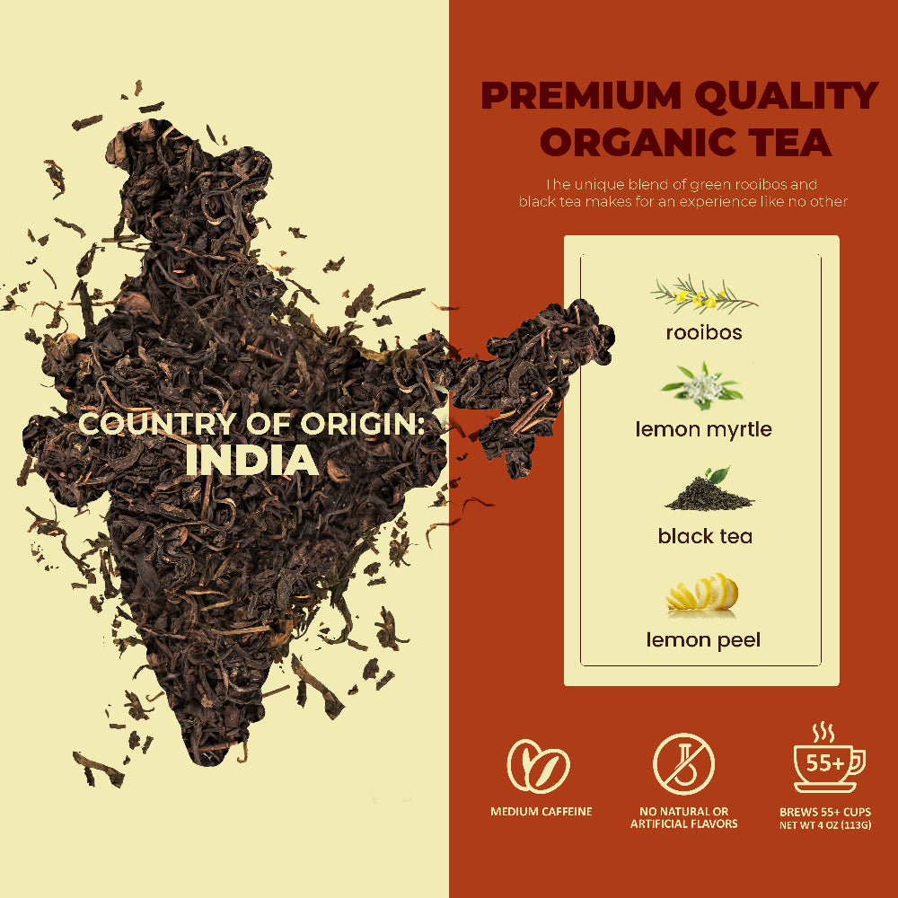 USDA Organic Lemon Essence Black Loose Leaf Tea with Green Rooibos