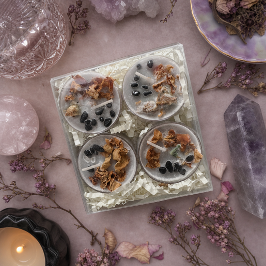 Lilith Goddess Tealight Candle Set with Obsidian – Apple, Patchouli & Jasmine