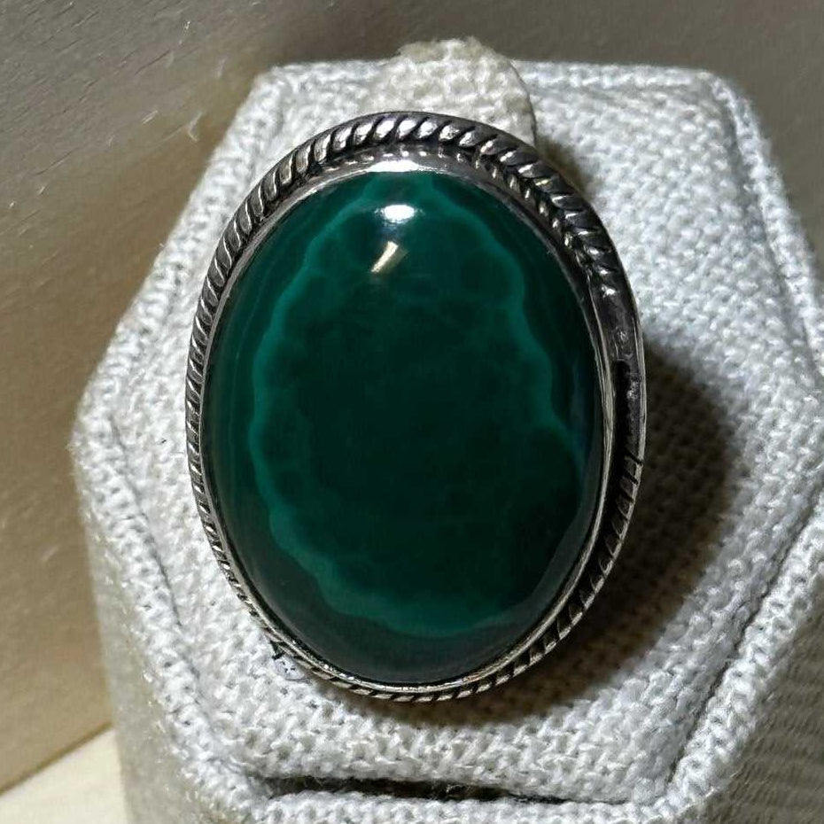 Malachite Sterling Silver Oval Ring – Size 7