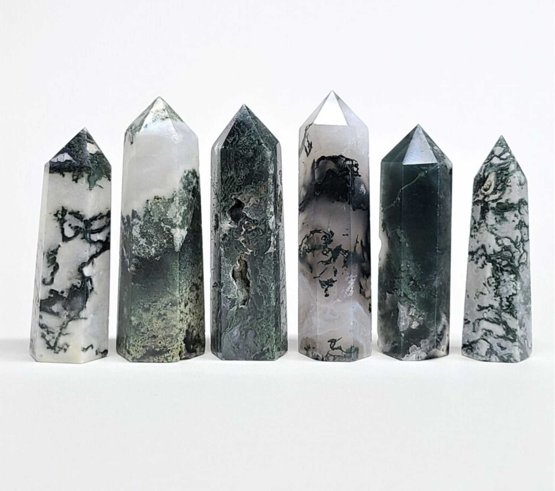 Moss Agate Crystal Tower for Growth and Abundance
