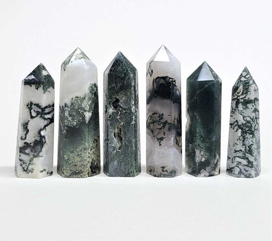 Moss Agate Crystal Tower for Growth and Abundance