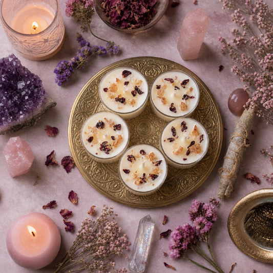 Oshun Goddess Tealight Candle Set – 4 Pack with Citrine, Honey & Orange