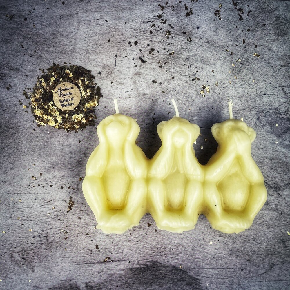 Beeswax Stop Jealous Gossip Three Monkeys Spell Candle
