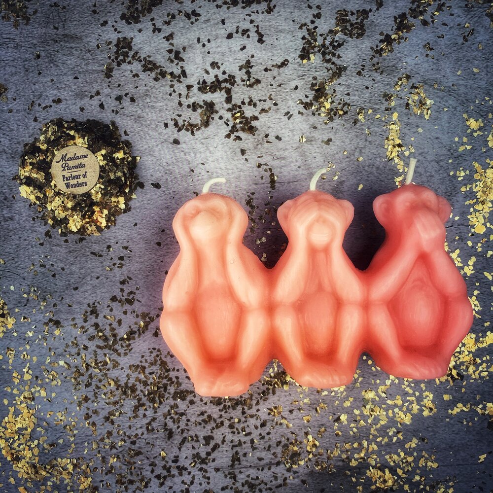 Beeswax Stop Jealous Gossip Three Monkeys Spell Candle
