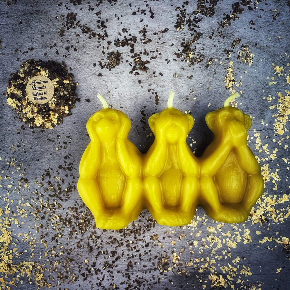 Beeswax Stop Jealous Gossip Three Monkeys Spell Candle