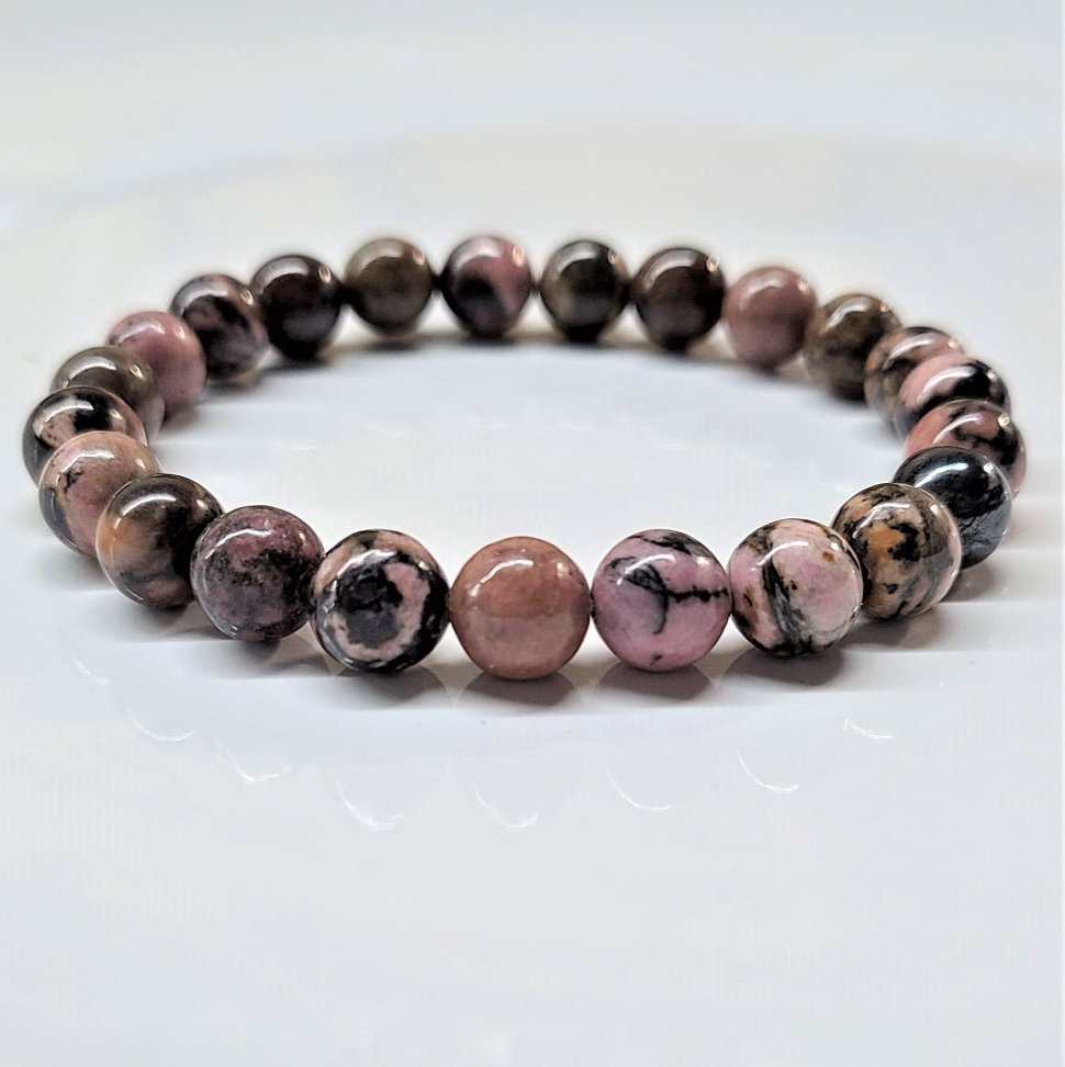 Rhodonite Round Bead Bracelet – 4mm, 6mm, 8mm or 10mm