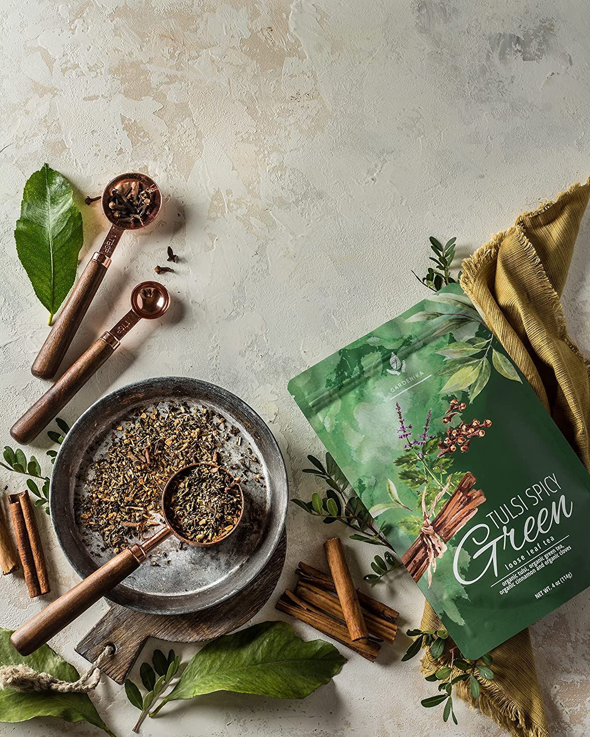 Organic Tulsi Green Tea With Cinnamon, Loose Leaf, 4 Oz