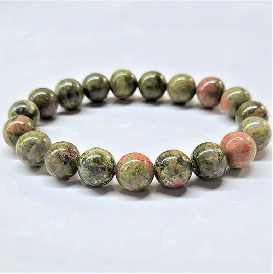 Unakite Round Bead Bracelet - Heart Guardian