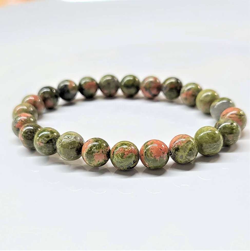 Unakite Round Bead Bracelet - Heart Guardian