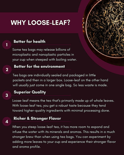 Organic Puerh Tea Loose Leaf, Chinese Black, Healing Blend